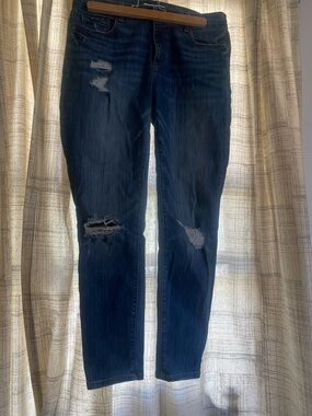 LOFT Dark Blue Distressed Skinny Jeans